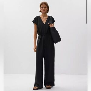NEW OYSHO Black Linen Blend Jumpsuit XS